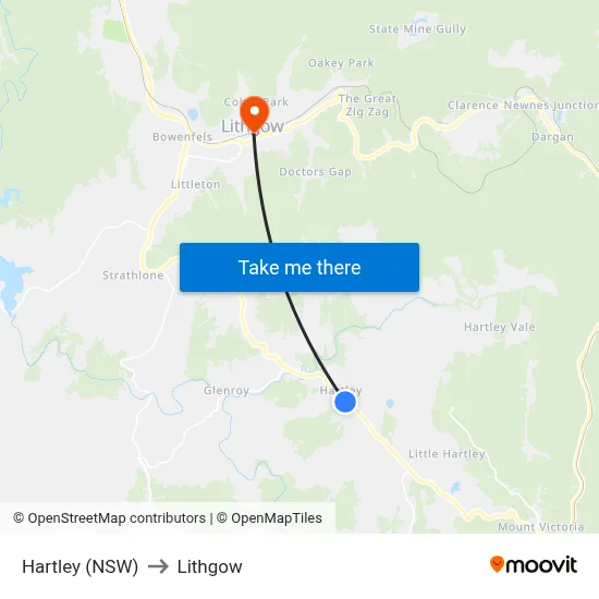 Hartley (NSW) to Lithgow map