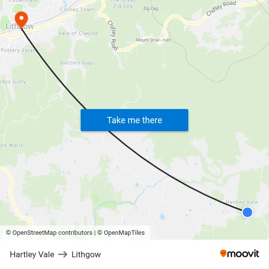 Hartley Vale to Lithgow map