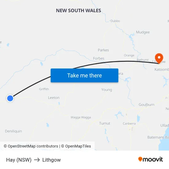 Hay (NSW) to Lithgow map