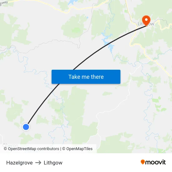 Hazelgrove to Lithgow map