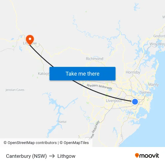 Canterbury (NSW) to Lithgow map