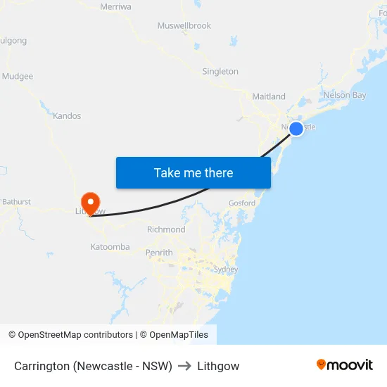 Carrington (Newcastle - NSW) to Lithgow map