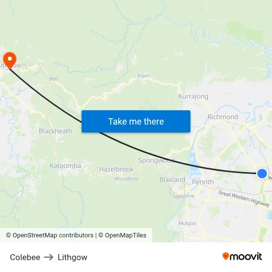 Colebee to Lithgow map