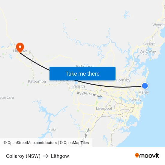 Collaroy (NSW) to Lithgow map