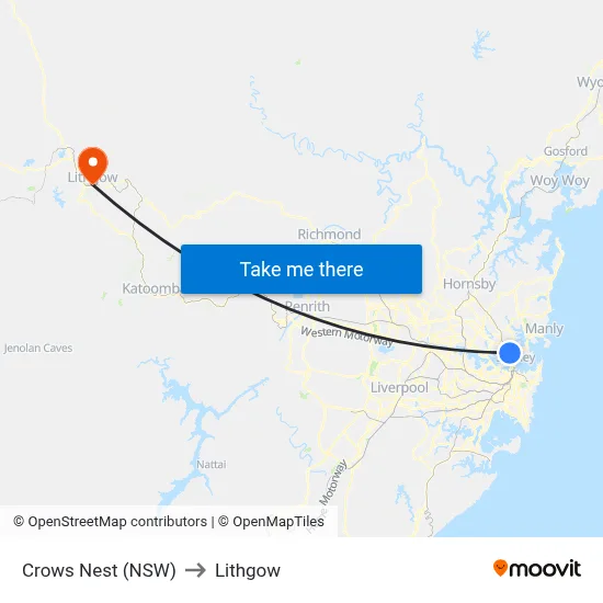 Crows Nest (NSW) to Lithgow map