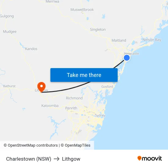 Charlestown (NSW) to Lithgow map