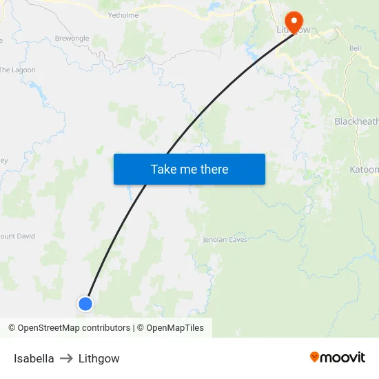 Isabella to Lithgow map