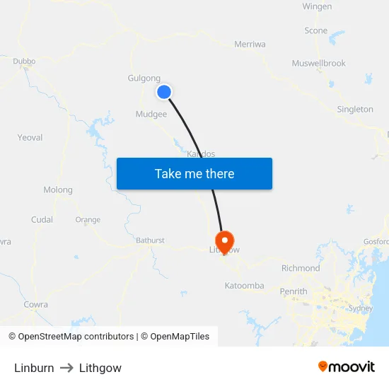 Linburn to Lithgow map