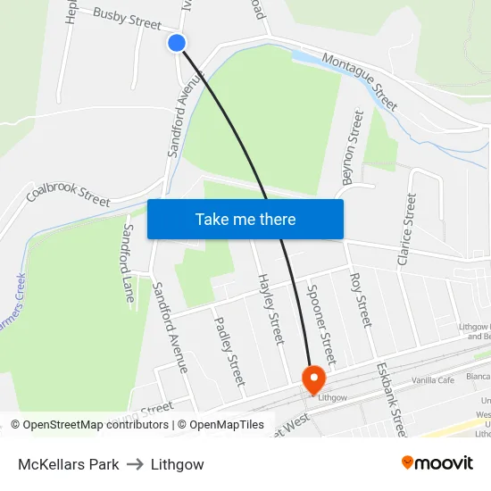 McKellars Park to Lithgow map
