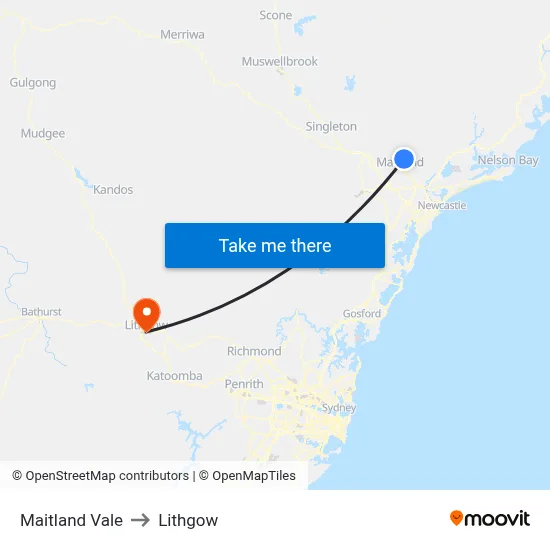 Maitland Vale to Lithgow map