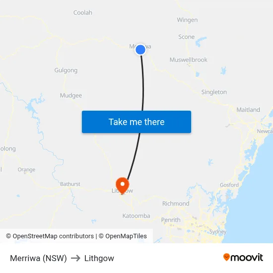 Merriwa (NSW) to Lithgow map