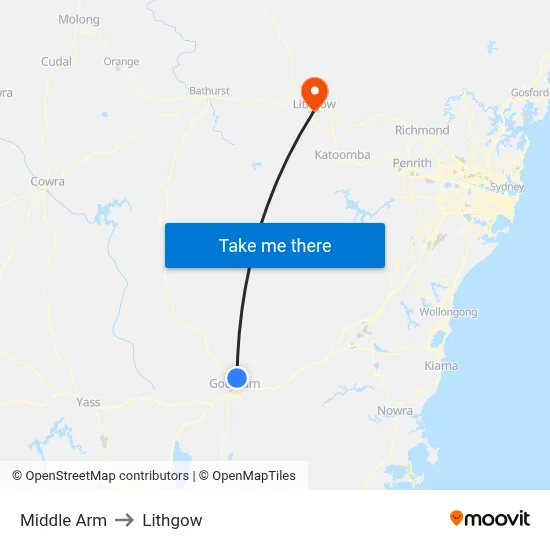 Middle Arm to Lithgow map