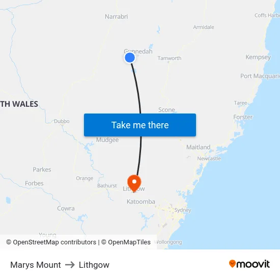 Marys Mount to Lithgow map