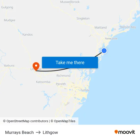 Murrays Beach to Lithgow map