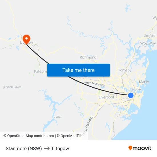 Stanmore (NSW) to Lithgow map