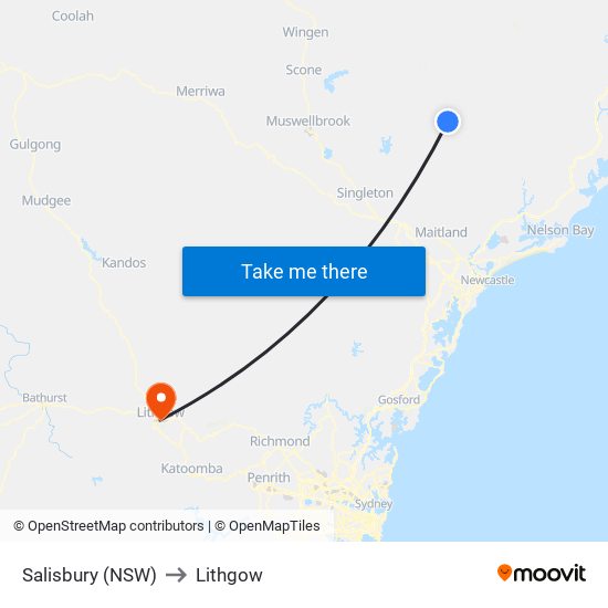 Salisbury (NSW) to Lithgow map