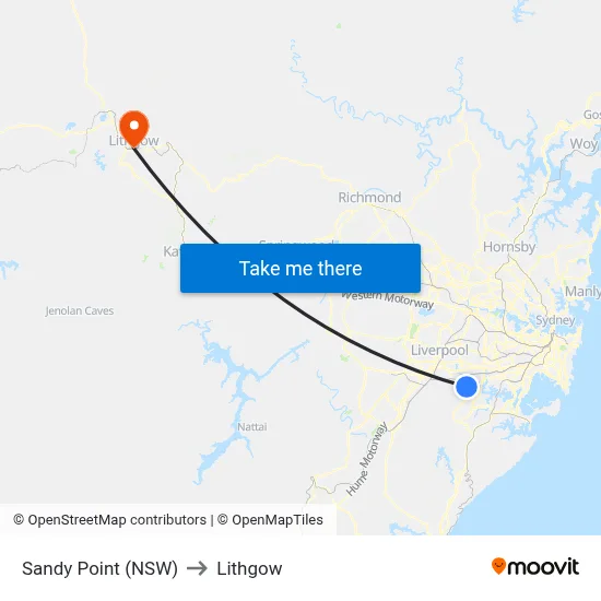 Sandy Point (NSW) to Lithgow map