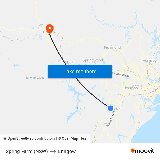 Spring Farm (NSW) to Lithgow map