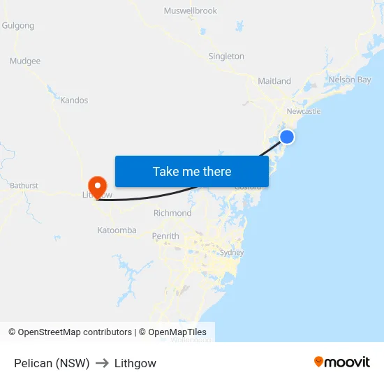 Pelican (NSW) to Lithgow map