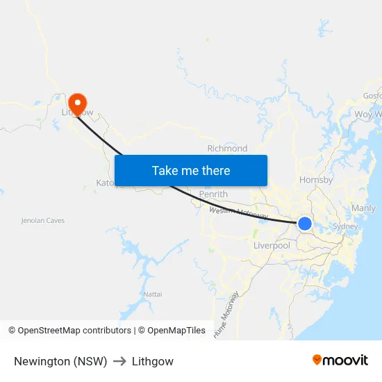 Newington (NSW) to Lithgow map
