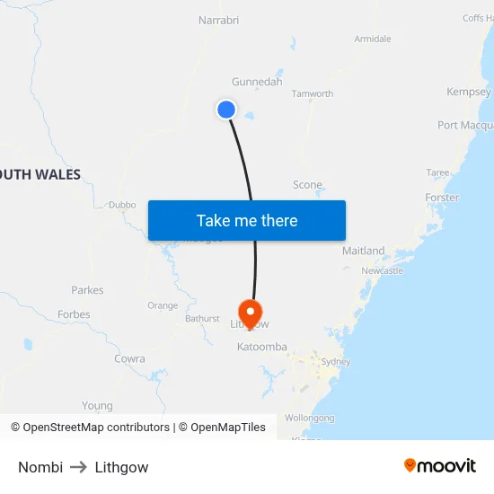 Nombi to Lithgow map
