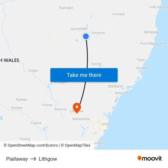 Piallaway to Lithgow map