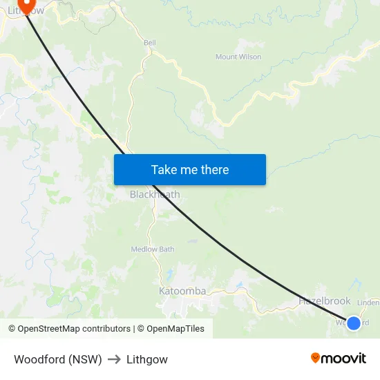 Woodford (NSW) to Lithgow map