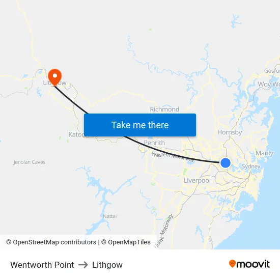 Wentworth Point to Lithgow map