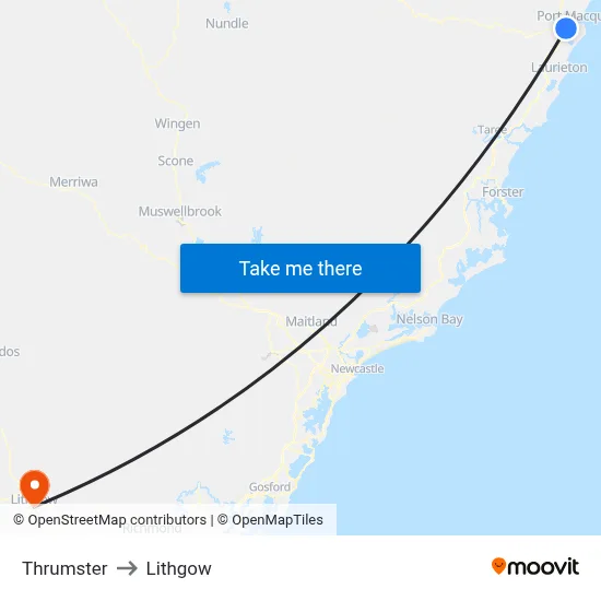 Thrumster to Lithgow map