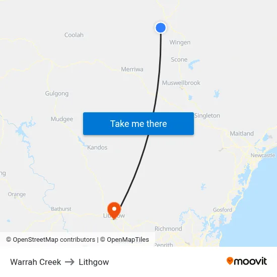 Warrah Creek to Lithgow map