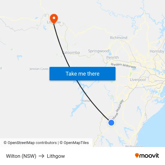 Wilton (NSW) to Lithgow map