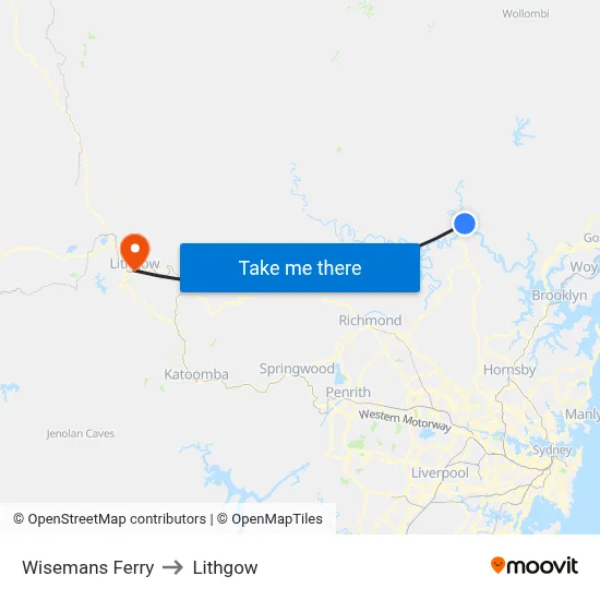 Wisemans Ferry to Lithgow map
