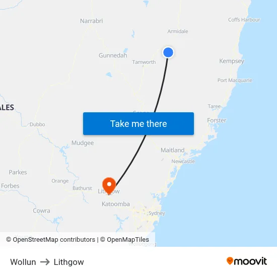 Wollun to Lithgow map