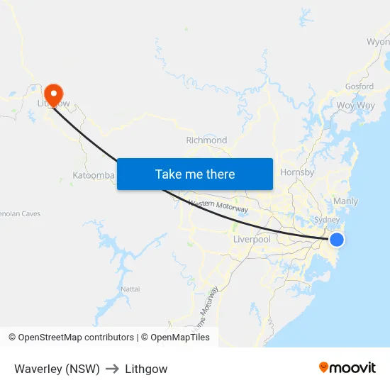 Waverley (NSW) to Lithgow map