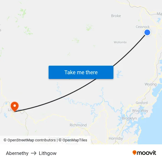 Abernethy to Lithgow map
