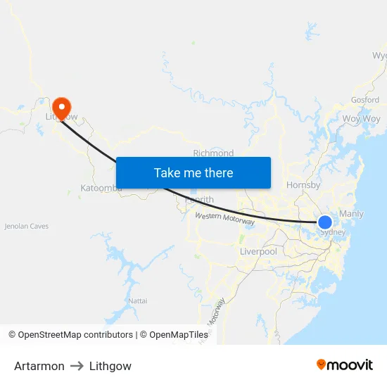 Artarmon to Lithgow map