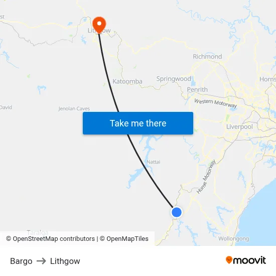 Bargo to Lithgow map