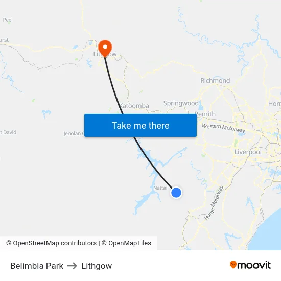 Belimbla Park to Lithgow map