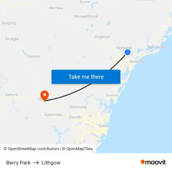 Berry Park to Lithgow map