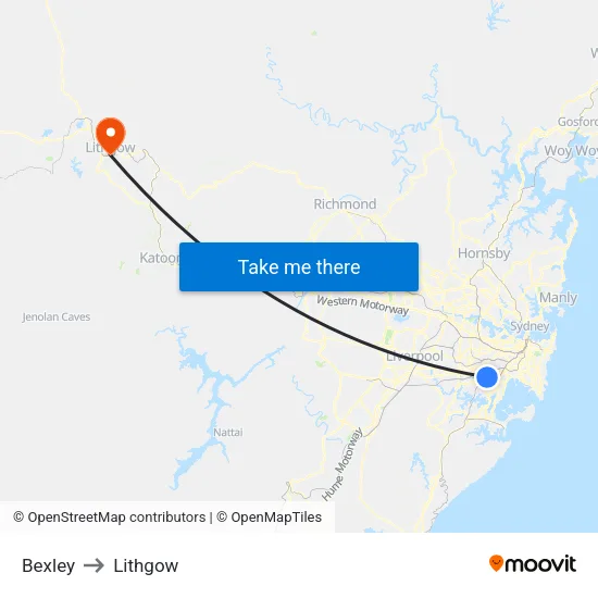 Bexley to Lithgow map