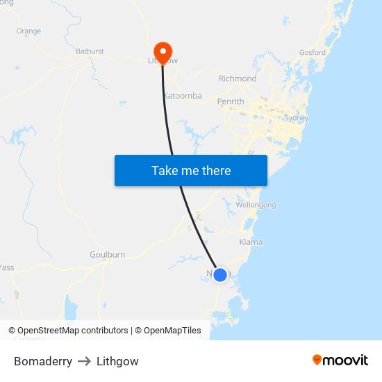 Bomaderry to Lithgow map