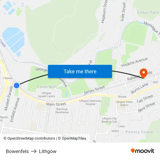Bowenfels to Lithgow map