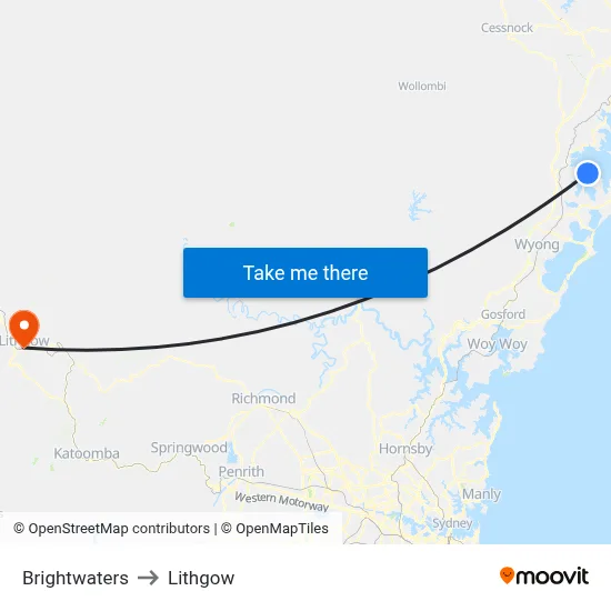 Brightwaters to Lithgow map