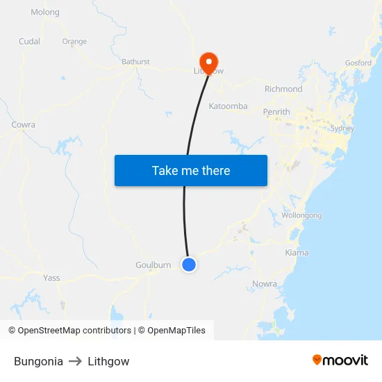 Bungonia to Lithgow map