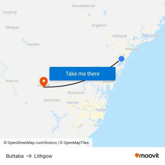 Buttaba to Lithgow map