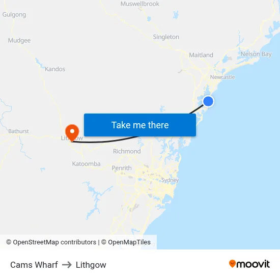 Cams Wharf to Lithgow map