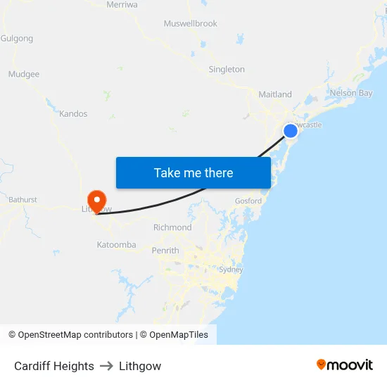 Cardiff Heights to Lithgow map