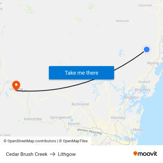 Cedar Brush Creek to Lithgow map