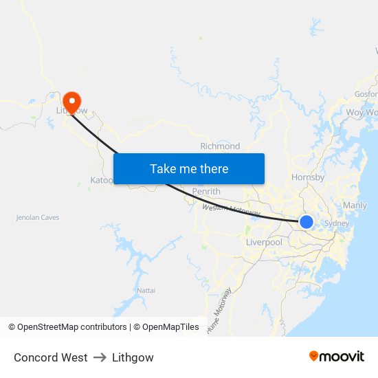 Concord West to Lithgow map