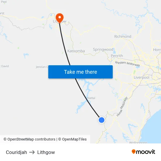 Couridjah to Lithgow map